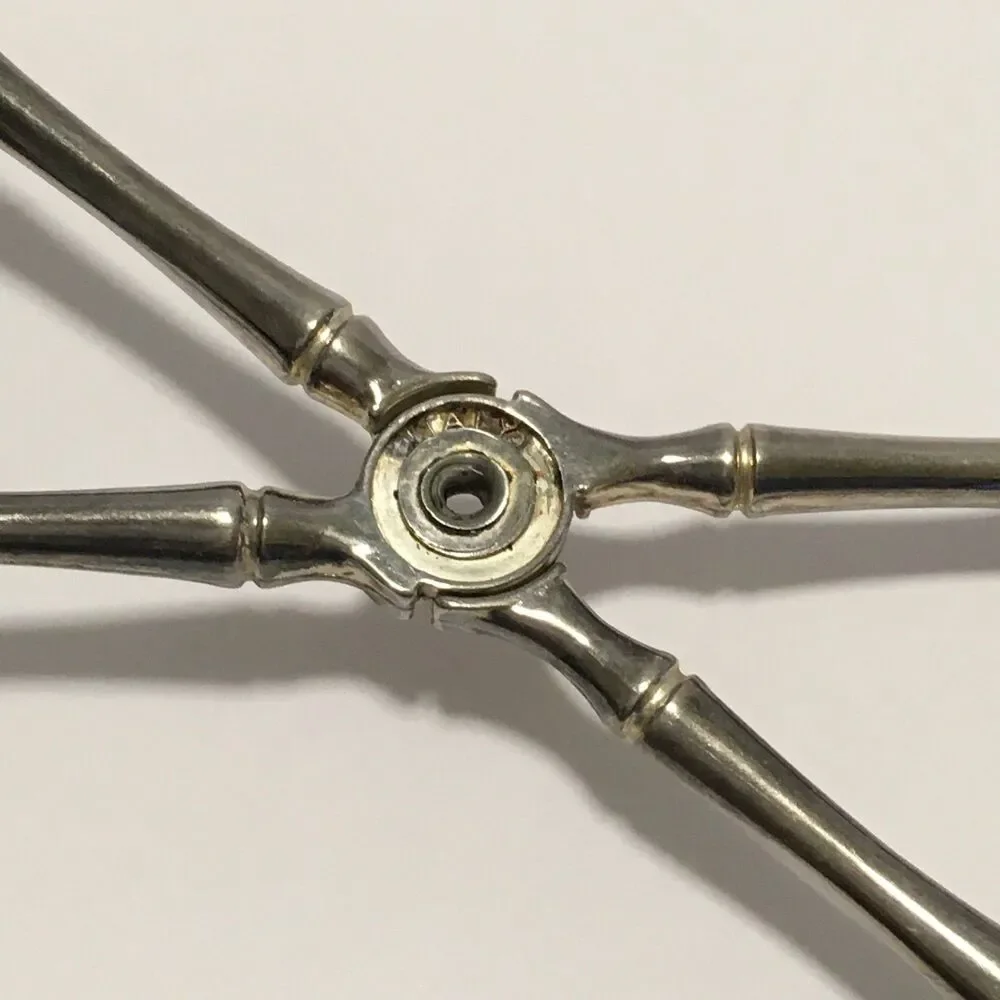 Vintage Bamboo Handle Salad Serving Tongs marked Italy Bamboo Silver Tone 9.5